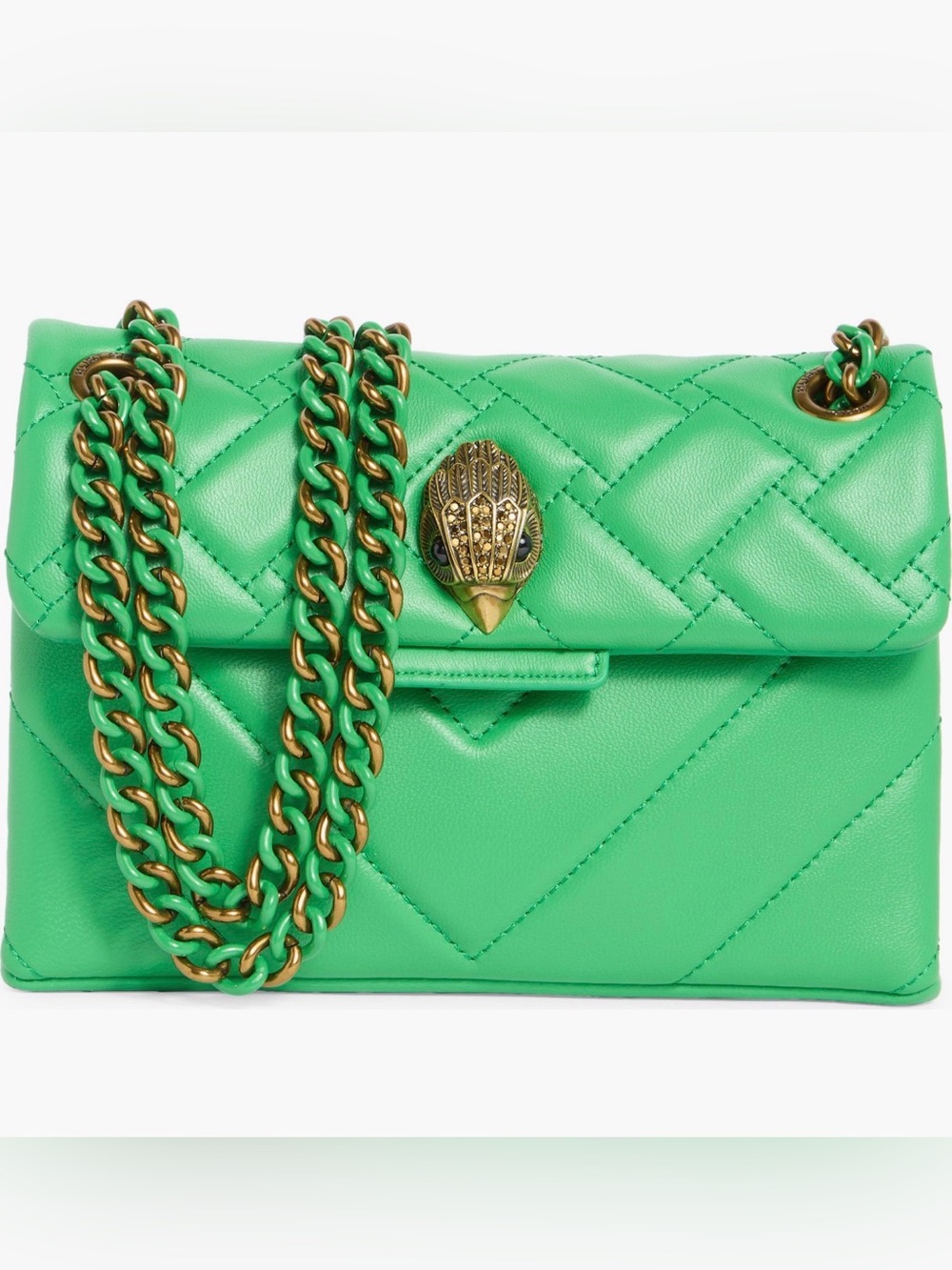 NWT Kurt Geiger Kensington Leather Mini Crossbody Bag Green & Gold Chain Strap